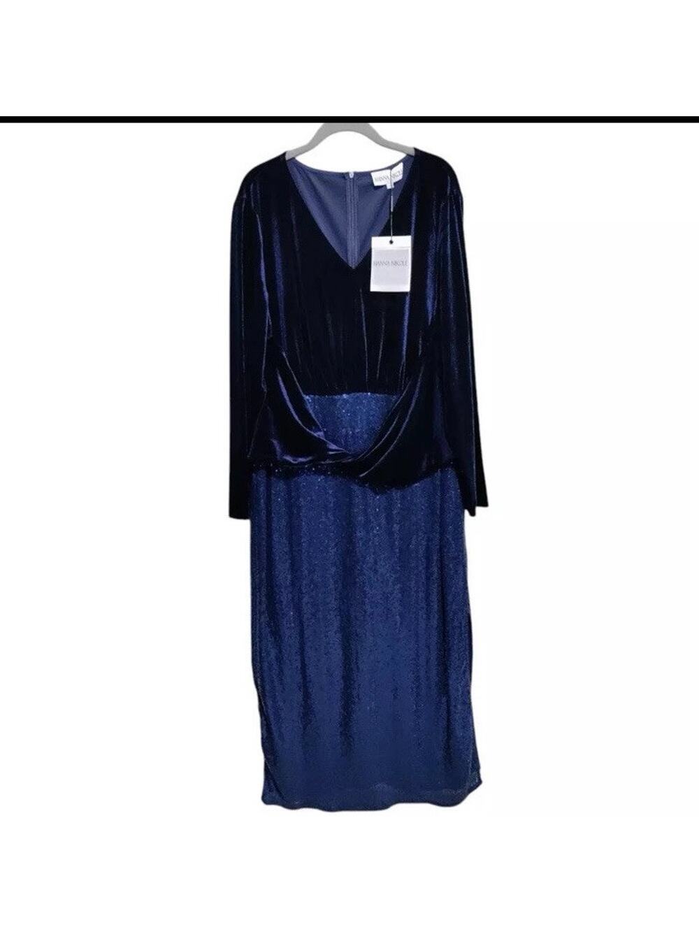 Hanna Nikole Women's Plus Sz 20W Velour Side Slit Sequin Dress V-Neck Bodycon E2